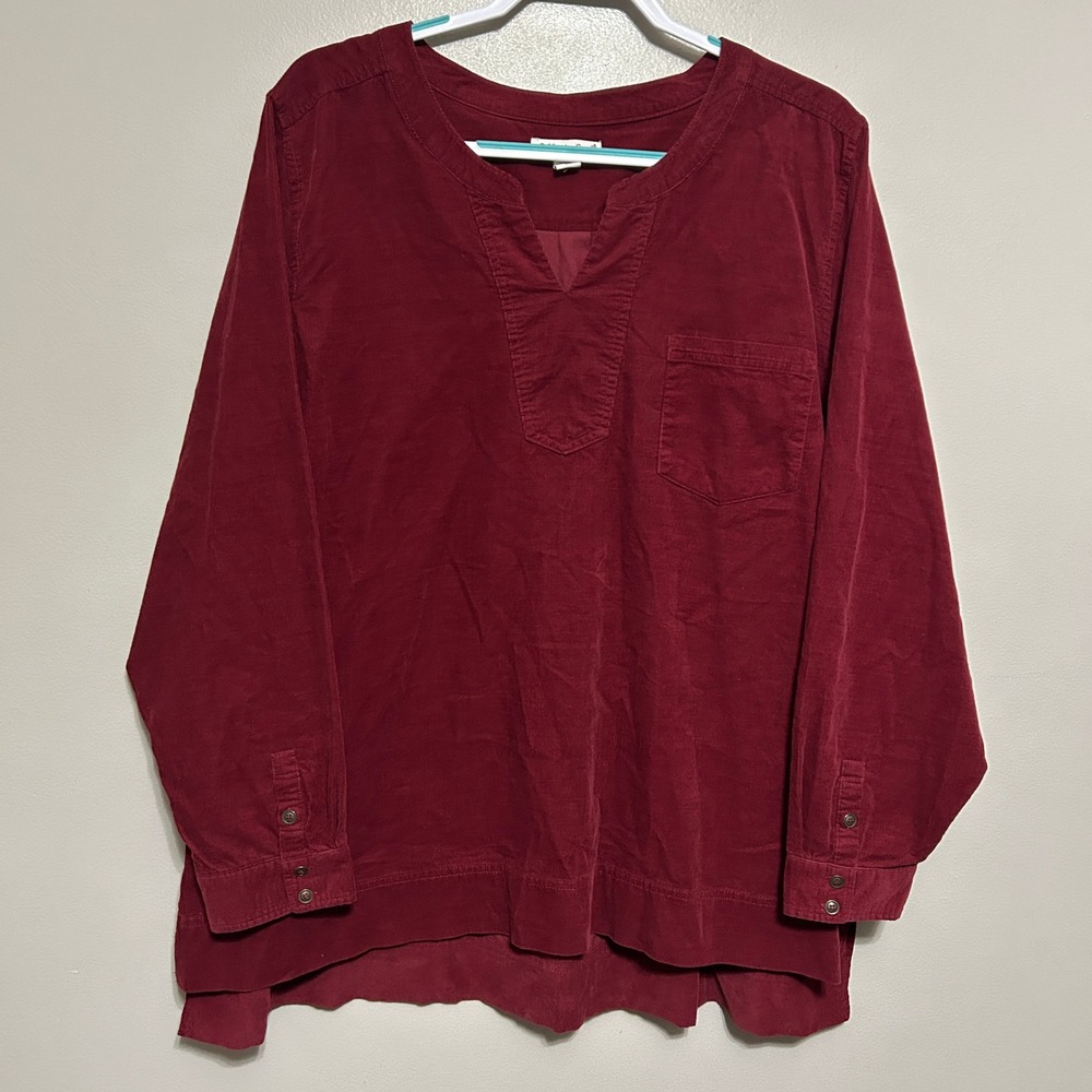 Coldwater Creek Tunic Top Womens 2X Burgundy Corduroy Split Neck Coastal Tunic